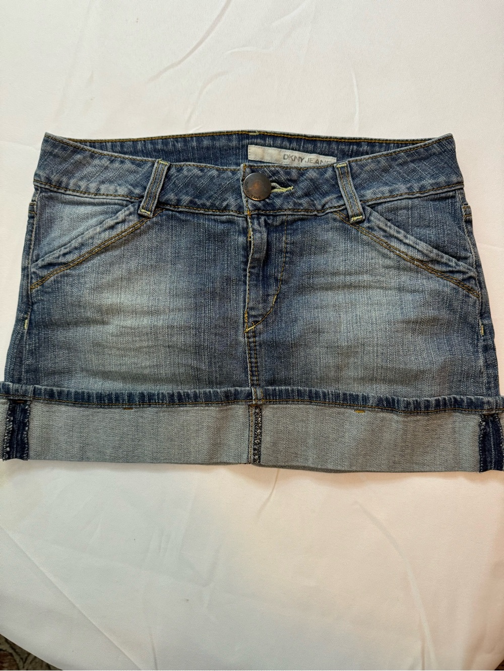 Dkny Distressed Blue Washed Denim Mini Skirt Y2K 2000’s